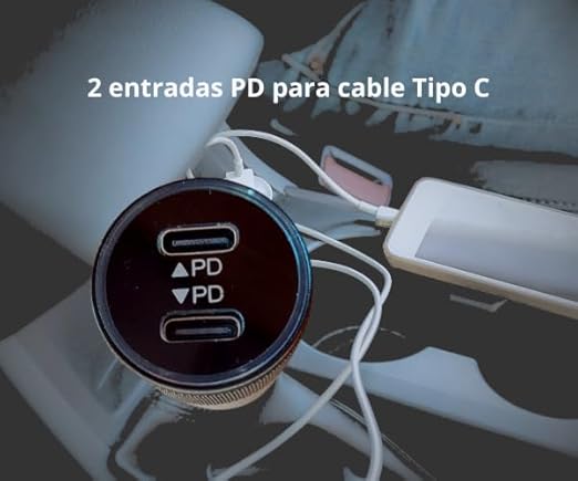 2 Pack Cargador para Auto Carga Rápida PD 40W, 2 Entradas Tipo C, Negro