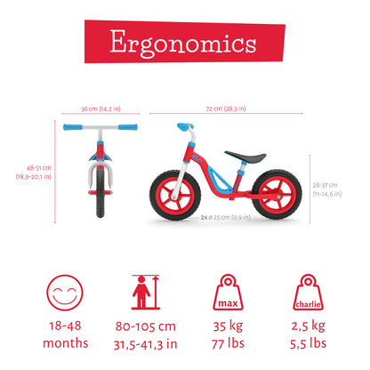 Chillafish Charlie Bicicleta de Equilibrio Ligero para niños de 2 a 5 años, con asa de Transporte, reposapiés Integrado, Asiento Ajustable