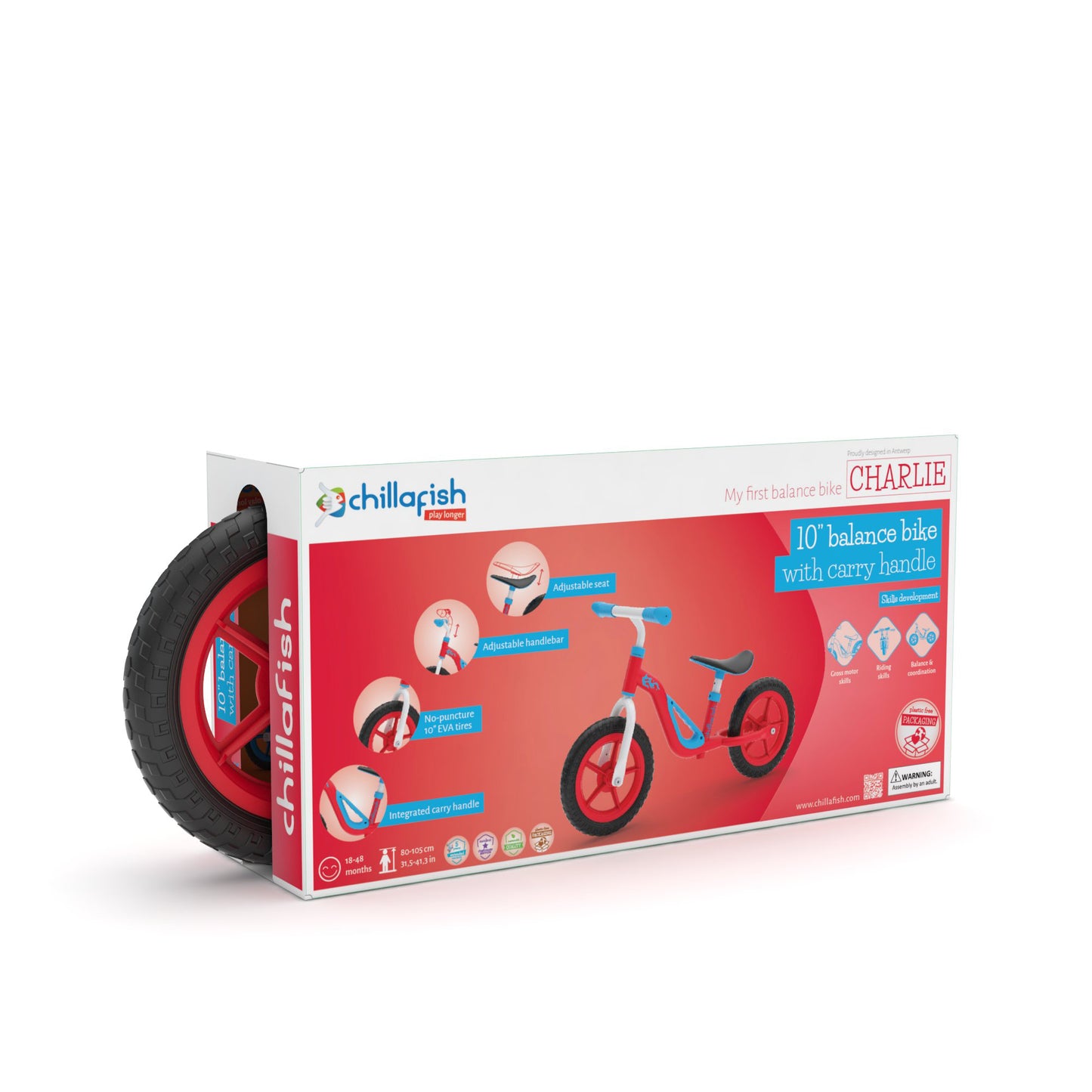 Chillafish Charlie Bicicleta de Equilibrio Ligero para niños de 2 a 5 años, con asa de Transporte, reposapiés Integrado, Asiento Ajustable