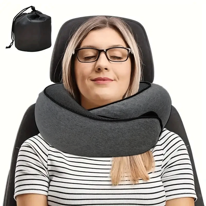 Almohada de cuello de espuma viscoelástica para vértebra Cervical, almohada portátil de viaje para descanso del día, avión, tipo U, bolsa de transporte para dormir y acampar