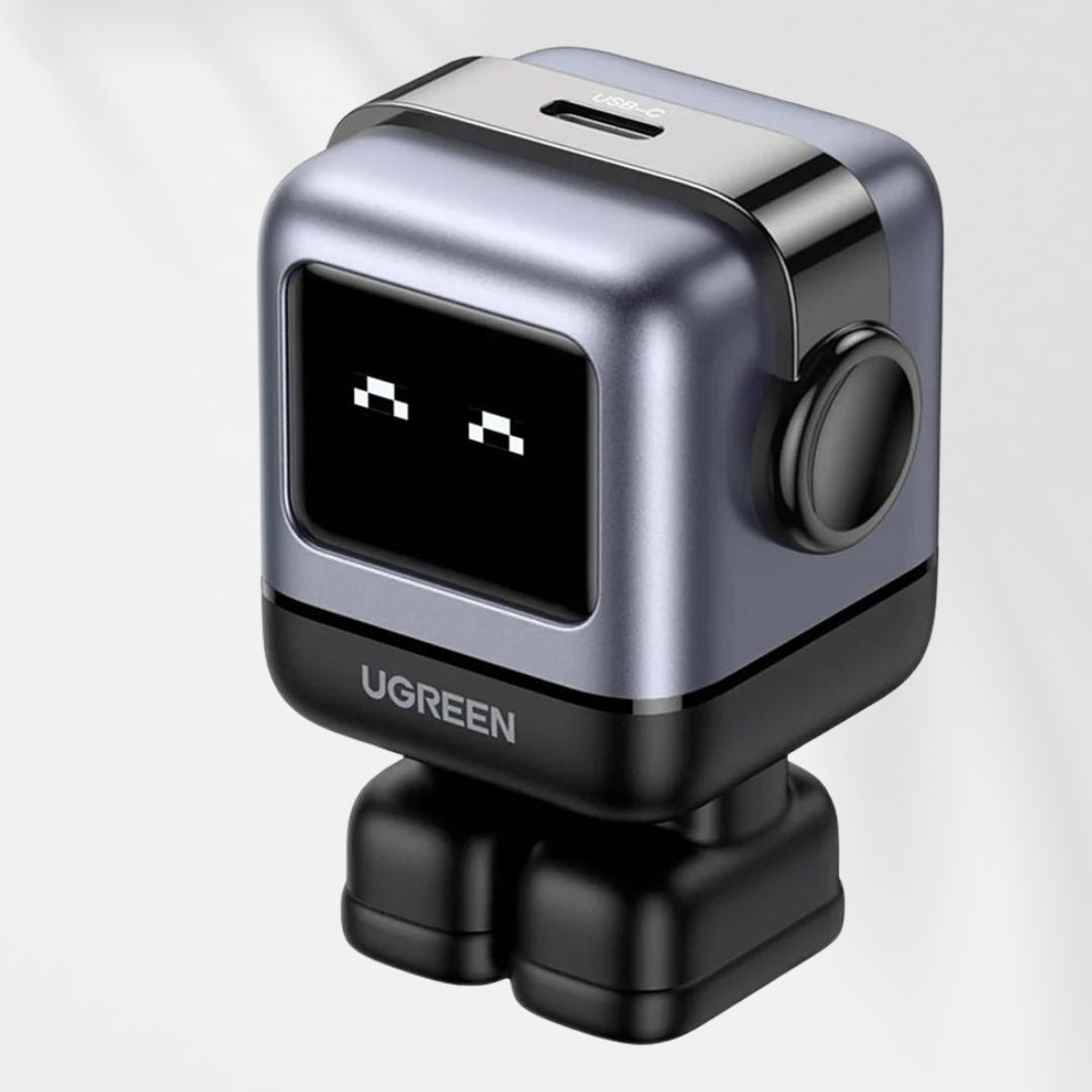 UGREEN Cargador Uno 65W Carga Rápida, GaNRobot Pantalla de Carga Inteligente Compatible Smartphones, Macbook, Tablets