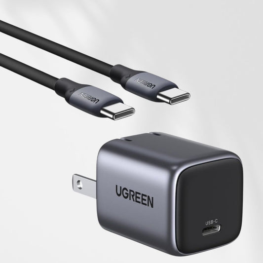 Combo Cargador Nexode Mini 30W PD GaN Tech + Cable USB-C 60W | Tecnología Inteligente | Carga Rápida | Carcasa Ignifuga | Cable de 1 Metro | Carcasa de Aluminio | Nylon Trenzado.