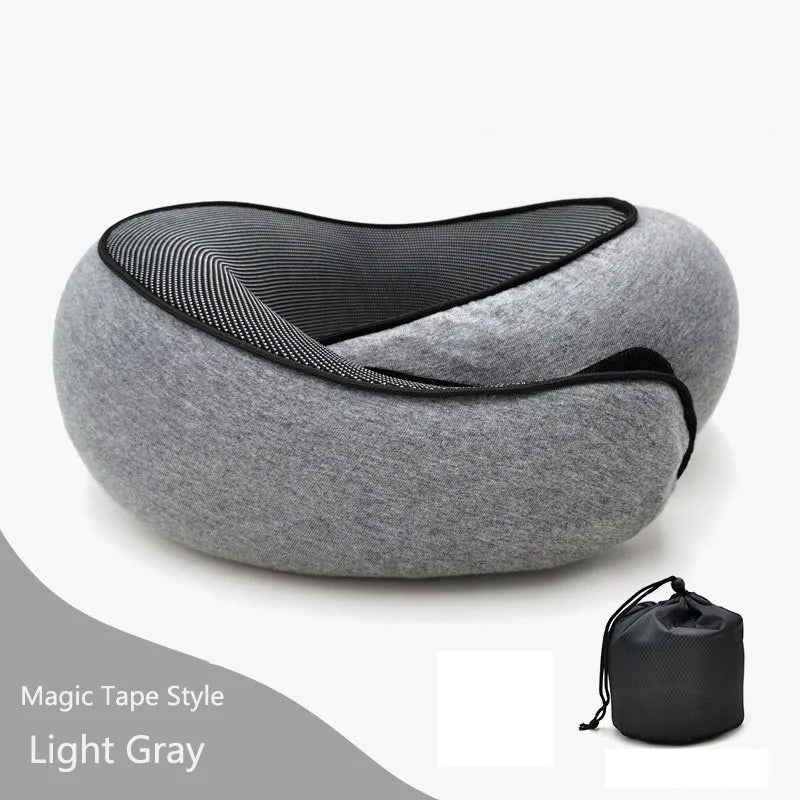 Almohada de cuello de espuma viscoelástica para vértebra Cervical, almohada portátil de viaje para descanso del día, avión, tipo U, bolsa de transporte para dormir y acampar