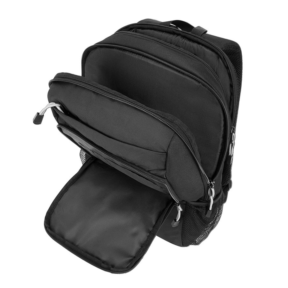 Mochila para Laptop, Mochila de 15.6 Pulgadas Color Negro, Dos bolsillos para botellas de agua, ligera y resistente al agua para viajes, delgada con soporte acolchado para la espalda